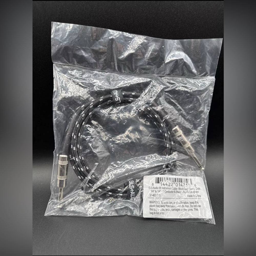 GLS Audio 6’ Instrument Amp Cable Cord 1/4”  To 1/4” Black Tweed **NEW SEALED**